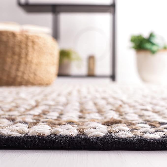 SAFAVIEH Area Rug 8x10 - Natura Collection - Large - Black & Ivory, Handmade Flat Weave Wool & Jute, Ideal for Living Room, Bedroom, Dining Space (NAT349Z)
