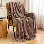 MIULEE Fleece Throw Blanket for Couch 300GSM Super Soft Lightweight Plush Striped Blanket, Brown Warm Cozy Breathable Ribbed Flannel Blanket for Bed/Sofa, Twin Size 60"x80"