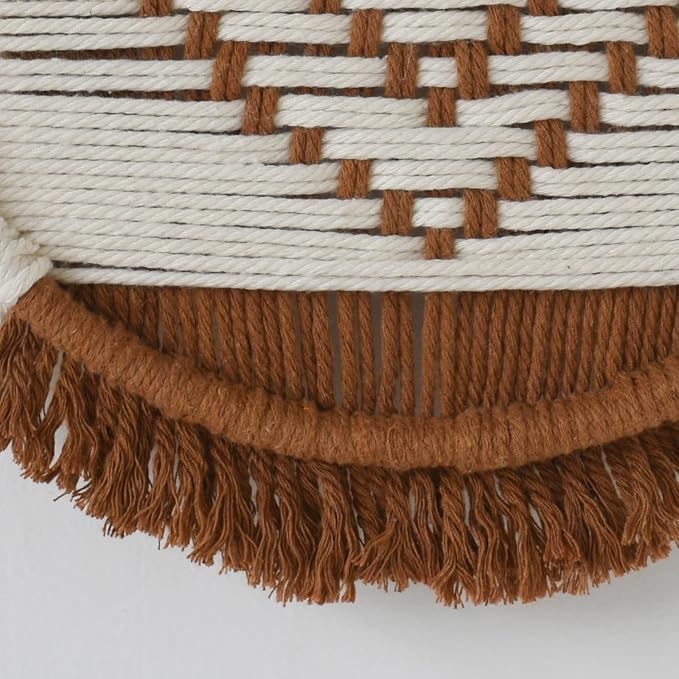 Flber Macrame Wall Hanging Boho Decor Set of 3 – Handmade Round Geometric Woven Cotton Rope Art for Living Room, Bedroom, Entryway or Bohemian Wall Display