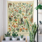 Vintage Flowers Tapestry 48”x36”, Long Vertical Wall Hanging Reference Illustrative Botanical Tapestries for Bedroom Aesthetic Floral Tapistry Botanical Plants Tapestry Wall Hanging Cute Bedroom Decor