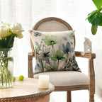 AVOIN colorlife Poppy Flowers Chinoiserie Throw Pillow Covers, 18 x 18 Inch Blue Sage Green Seasonal Leaves Cushion Case Decoration for Sofa Couch Set of 2
