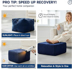 Tiita Suqre Stuffed Pouf Ottoman, Stripe Poufs 21×21×10 inch with Foam Chunk Filling, Floor Bean Bag Floor Chair Storage for Living Room Bedroom Home Decor, Navy Blue