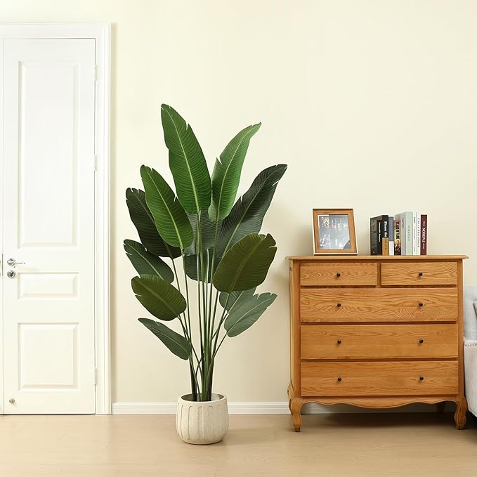 Artificial Bird of Paradise Plants 6 Ft Fake Tropical Tree with Woven Basket, Faux Banana Leaf Plant for Home Indoor Outdoor Office Modern Decor Green 2 Set