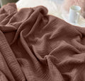 KyraHome 100% Cotton Throw Blankets, 90“x90” Queen, Organic Cotton Blanket, Plant Dyed, Breathable Lightweight Muslin Blankets for Adult, Kids, Bed, Couch, All Season, (Brown)