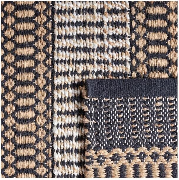 SAFAVIEH Area Rug 8x10 - Natural Fiber Collection - Large - Black & Natural, Handmade Flat Weave Stripe Jute & Cotton, Ideal for Living Room, Bedroom, Dining Space (NFB652Z)