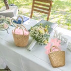 LemonRoad 2 Pcs Flower Girl Basket for Wedding Small Rustic Seagrass Basket with Handle Boho Wedding Flower Storage Farmhouse Decor for Petals Confetti Sweets Gifts 5.12 x 5.51''d (Natural Color)