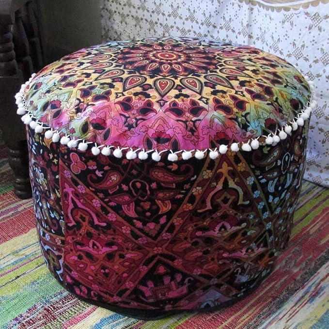 Decorative Mandala Floor Pillow Indian Floor Pouf Ottoman Cover Indian Patchwork Pouffe Foot Stool Mandala Round Pouf Cover Kids Bean Bag Case