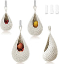 Hanging Fruit Basket Set of 3, Boho Wall Hanging Storage Basket for Organizing, Handmade Teardrop Hammock Holder for Fruit Vegetable in Home & Restaurant Kitchen with Hooks, White Cotton