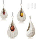 Hanging Fruit Basket Set of 3, Boho Wall Hanging Storage Basket for Organizing, Handmade Teardrop Hammock Holder for Fruit Vegetable in Home & Restaurant Kitchen with Hooks, White Cotton