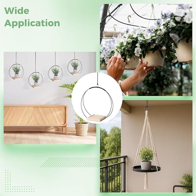 4 PCS Hanging Planters with Wood Base for Indoor Plants, Modern Boho Macrame Plant Hanger for Indoor Outdoor Window Wall Ceiling Home Decoration, with Hooks