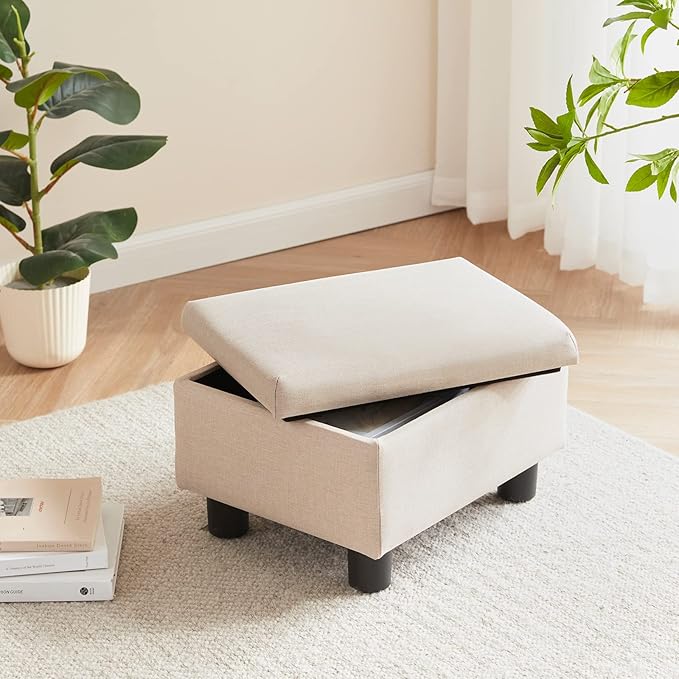 Small Foot Stool Under Desk Foot Stools Ottoman Footstool Foot Stools Small Footstools Foot Stool for Living Room Foot Rest 15" W x 12" D x 9.5" H Linen Beige