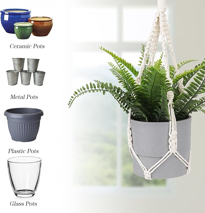 2 Pack Macrame Plant Hanger Boho Hanging Planters for Indoor Plants Decorative Braided Cotton Rope Plant Hanger Hanging Plant Holder with Metal Hook for Indoor Outdoor Home Decor, Ivory, 20 In