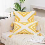Boho Yellow Throw Pillow Cover 18x18 Inch with Tassels, Geometric Tufted Decorative Cream Chenille Fabric Accent Textured Cushion Case for Bed Couch, 1 PC Cover Only No Insert