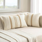 MIULEE Set of 2 Neutral Boho Decorative Lumbar Pillow Covers 12x20 Inch Farmhouse Rustic Couch Throw Pillows Modern Cotton Cushion Covers Retro Cute Macrame Woven Spring Home Decor for Bed Sofa Chair
