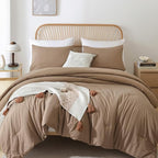 ROSGONIA Oversized King Comforter 128x120, 3pcs Super King Plus Comforter (1 Dark Khaki Comforter & 2 Pillowcases) Lightweight Oversized King Bedding Set Quilt