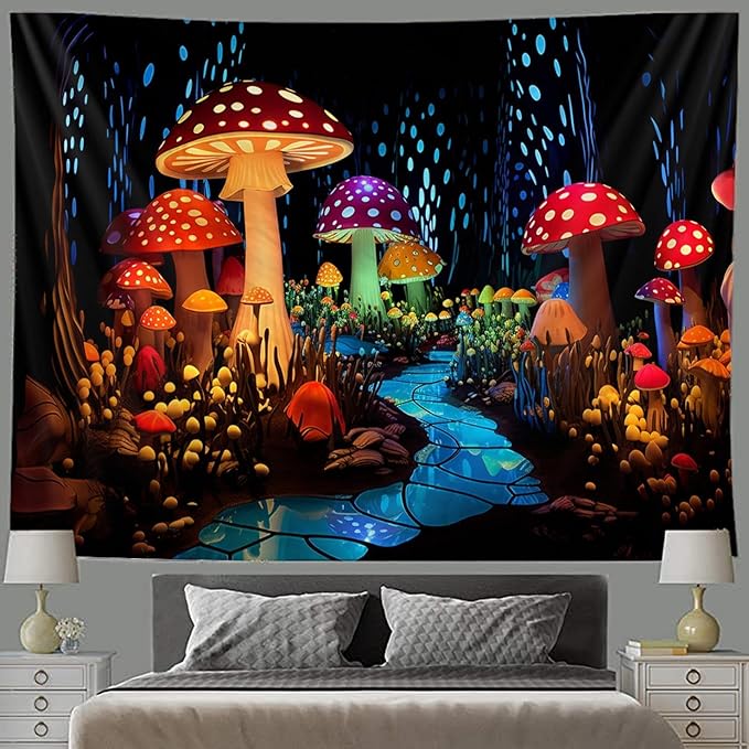 Blacklight Wall Decor Tapestry for Bedroom, Fantasy Funny Plan Wall Hanging Decor UV Reactive Black Light Moon Tapestries Art Mural Living Room Dorm Decorations Halloween Decorations Gifts