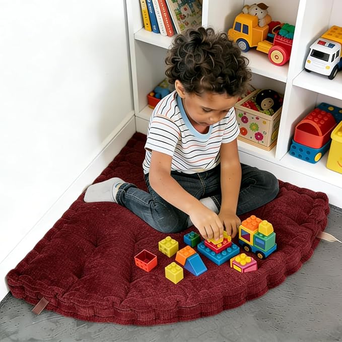 Fan-Shaped Floor Cushion Corner Nook Floor Pillow, Meditation Cushion for Sitting or Yoga, Kids Play Cushions Thick for Indoor or Outdoor Seating 20"*20" Red