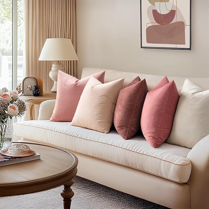MIULEE 24x24 Inch Euro Sham Velvet Pillow Covers, Set of 2 Large Square Decorative Pillows -Dusty Pink Super Soft for King Bed, Sofa, Couch, Accent Chairs with Hidden Zipper