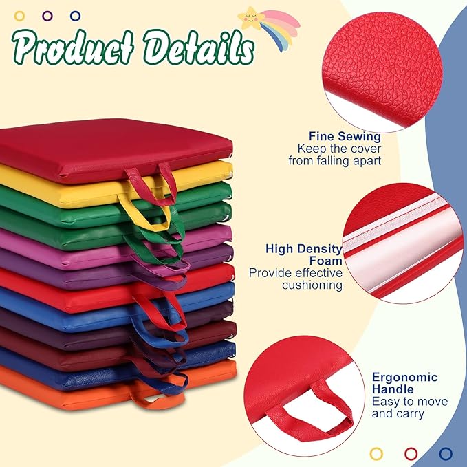 Sawysine 12 Pcs Floor Cushions Classroom Flexible Floor Seating with Handle for Kids in Home School Classroom Kindergarten Daycare Nursery(Novel Color,Square)