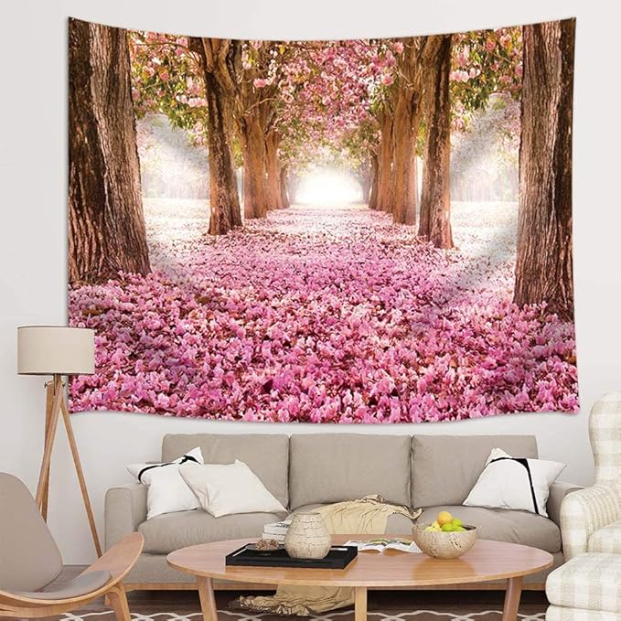 JAWO Pink Sakura Flower Tapestry Wall Hanging, Floral Cherry Blossom Tree in Spring Tapestries for Dorm Living Room Bedroom, Wall Blanket Beach Towels Home Decor 90X70 Inches