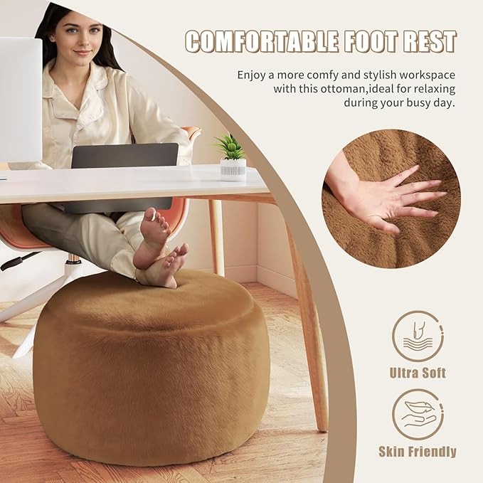 Round Pouf Ottoman Foot Rest, 29 X 18Inch Floor Poufs Footstool, A Round Modern Foam Filled Foot Stool for Living Room, Home, Nursery, Dorm (Orange, 29Inch)
