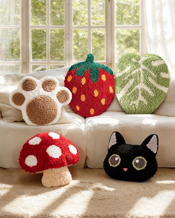 Strawberry Shaped Throw Pillow - Cute Decorative Plush Throw Pillow for Couch, Sofa, or Living Room, 17.7" x 13" Red Soft Cushion for Home Decor