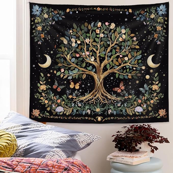 90”x 71” Large Tree of Life Tapestry Wall Hanging Boho Spiritual Wall Tapestry for Bedroom Aesthetic Large Sacred Wall Hangings Tapestries Black Botanical Nature Tapestries Living Room Dorm Decor