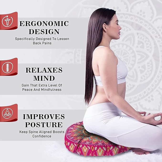 Mandala Meditation Cushion, Boho Meditation Mat, Meditation Pillows for Sitting on Floor, Cushions for Sitting in Home and Outdoor, Round Floor Pillows Cushion Seating for Yoga Accessories 22'' X 22''
