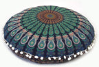 CRAFT KALA 22" Mandala Meditation Floor Pillows Cover Pouf Round Cover Seating Bohemian Mandala Cotton Floor Cushion Cover Outdoor Fireplace Seating Living Room Yoga Room Home Décor Blue Mirchi
