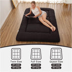 Japanese Floor Mattress, Futon Mattress with Portable Storage Bag and Washable Cover, Roll Up Thick Tatami Mat Suitable for Camping, Guest Room, Black, Queen