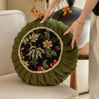 vctops Round Throw Pillow with Zipper Vintage Spring Floral Pillow Cushion Soft Velvet Pleated Throw Pillows for Couch Chair Bed Car (Green,18")