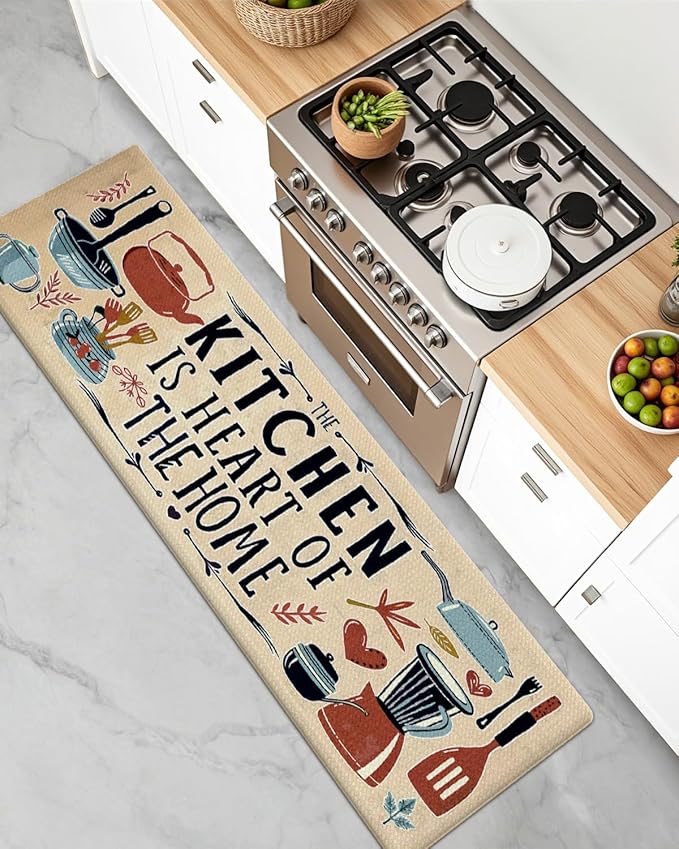 DEXI Kitchen Mats for Floor, 23x86, Cushioned Standing Mat Anti Fatigue, Wide Waterproof Comfort Farmhouse Padded for Laundry Room Office, Beige/Black