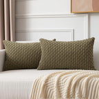 Kevin Textile 12x24 Inch Pillow Cover 1 Pack Boho Decorative Soft Striped Corduroy Lumbar Farmhouse Color Accent Rectangle Cushion Case for Living Room Couch Sofa Bed, Olive Green