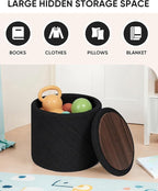 B FSOBEIIALEO Ottoman with Stroage, Boucle Round Storage Ottoman with Tray,Foot Rest Stool for Dorm Room, Living Room Black, 12.99"x12.99"x13.78"