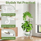 iDavosic.ly 2 Tier Metal Plant Stand Indoor Outdoor, Iron Corner Tall Flower Pot Holder Shelf, 27 Inch Vertical Heavy Duty Display Rack for Patio Porch Living Room Garden, White