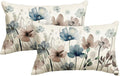 AVOIN colorlife Poppy Flowers Chinoiserie Throw Pillow Covers, 12 x 20 Inch Blue Brown Seasonal Leaves Cushion Case Decoration for Sofa Couch Set of 2