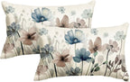 AVOIN colorlife Poppy Flowers Chinoiserie Throw Pillow Covers, 12 x 20 Inch Blue Brown Seasonal Leaves Cushion Case Decoration for Sofa Couch Set of 2