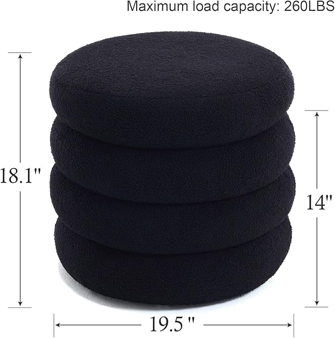 Flouki 19.5" Storage Ottoman Round, Vanity Stools for Bedroom, Entryway Ottoman for Console Table, Ottoman Stool for Girls Women, Foot Stool for Living Room Set of 2, Sherpa Black