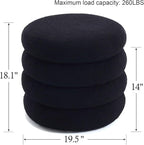 Flouki 19.5" Storage Ottoman Round, Vanity Stools for Bedroom, Sherpa Pouf Ottoman with Removable Lid, Modern Ottoman Stool for Girls Women, Foot Stool for Living Room, Black