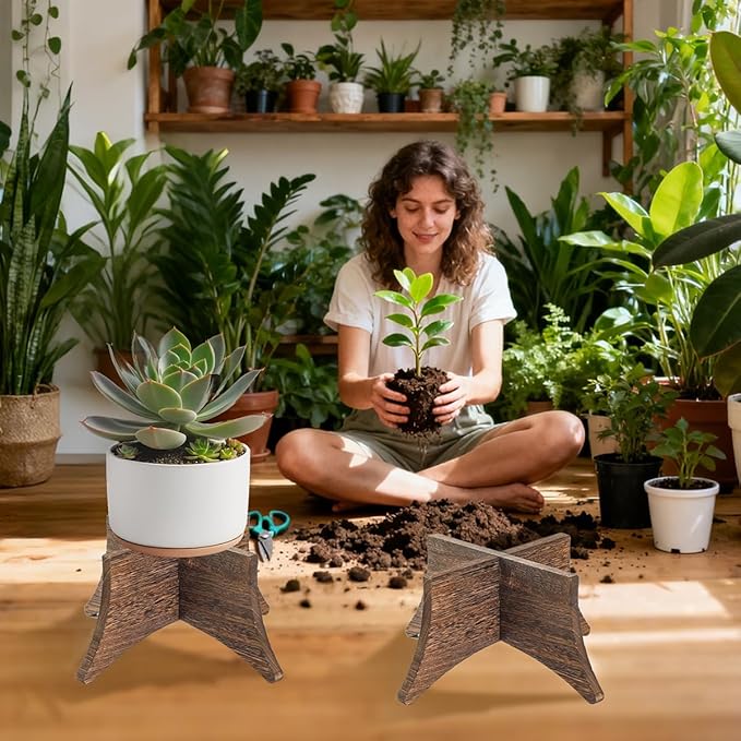 PEKER Plant Stand Indoor, Solid Wood Plant Holder for 5–9 Inch Pots, Low Planter Stand & Plant Riser for Indoor Plants, Stable Pot Stand for Home Decor, Single Wooden Plant Holder