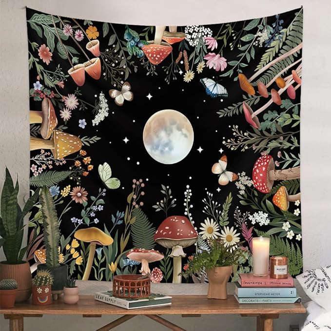 Jhdstore Moon Tapestry for Bedroom Boho Tapetry Wall Hanging Botanical Plant Wall Tapestries Small 36x48 Inch