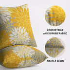 Yellow Cream Grey Gray Pillow Covers 18X18 Inch Set of 2, Modern Dahlia Floral Print Decorative Throw Pillow Covers Outdoor Farmhouse Cushion Case for Home Couch Sofa Bed Decoration