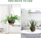 Hanging Planters for Indoor Outdoor Plants, 2 Pack Self Watering Hanging Pot with Drainage Holes & Removable Tray (Black, 8'')