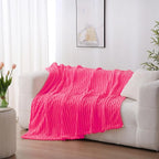 Hot Pink Fleece Throw Blanket 60”×80” for Couch Sofa Bed,Super Soft Cozy Plush Microfiber Flannel Blanket with Stripes Design Lightweight for Adults,Woman,Girls
