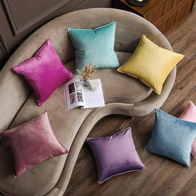 MIULEE Hot Pink Velvet Throw Pillow Covers 18x18 Soft Decorative Solid Square Cushion Cases Pack of 2 Modern Luxury Home Decor for Couch, Sofa, Bedroom
