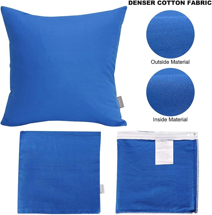 4-Pack 100% Cotton Comfortable Solid Decorative Throw Pillow Case,Thmyo Square Cushion Cover Pillowcase Sublimation Blank Pillow Covers DIY Throw Pillowcase for Sofa Bedroom(16x16 inch/ 40x40cm,Blue)