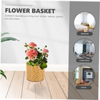 Large Wicker Basket Plant Stand Indoor Wooden Round Woven Planter Rattan Flower Pot Holder Flower Pot Shelf for Home Decor