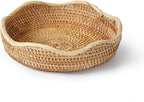 8.7” Small Basket Wicker, Rattan Serving Bowl Bowls, Small Decorative Tray, Natural Handwoven Basket, Entryway Nightstand Dining Room Kitchen Counter Table Coffee Organizing Snack Pastries Jewry