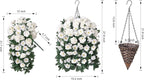 Artificial Geraniums Fake Hanging Flowers Basket for Spring Outdoor Decoration, Faux Plants Silk Geraniums Vines in Planter UV Resistant Look Real for Outdoors Yard Patio Porch Home Decor, White