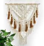 lokeisna Macrame Wall Hanging, Woven Tapestry Beige & Dusty Rose Handmade Craft Macrame Wall Room Decor, Gallery & Nursery, Size 37.4” Lx27.5” W
